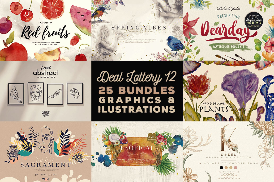 Deal Lottery 12 - 25 Big Graphics Bundles - Dealjumbo