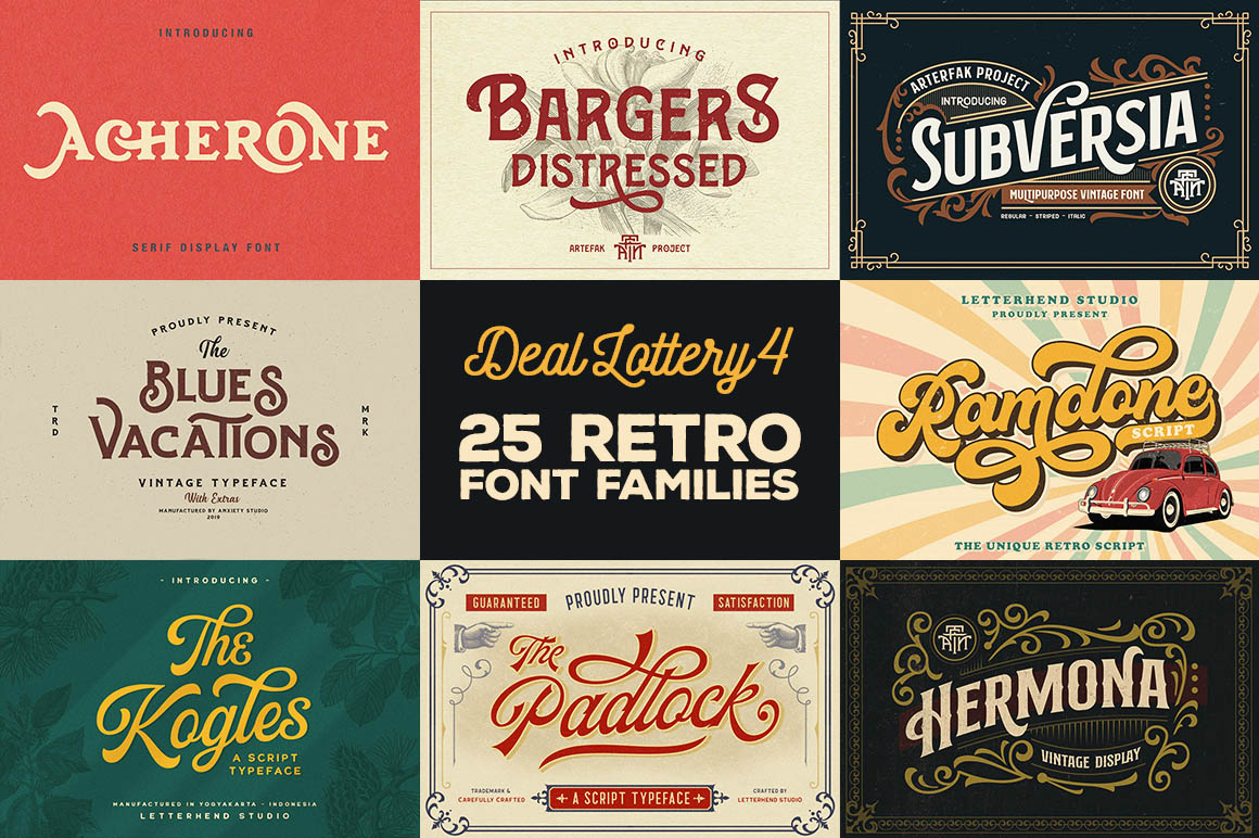 Deal Lottery 4 - 25 Retro Font Families - Dealjumbo