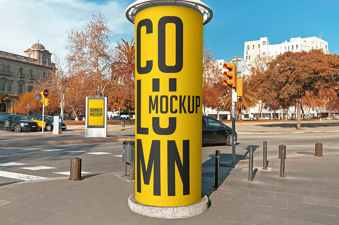 Round Advertising Column - Free Mockup - Dealjumbo