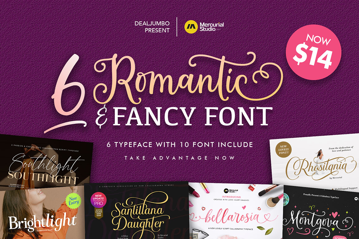 6 Romantic & Fancy Fonts Dealjumbo