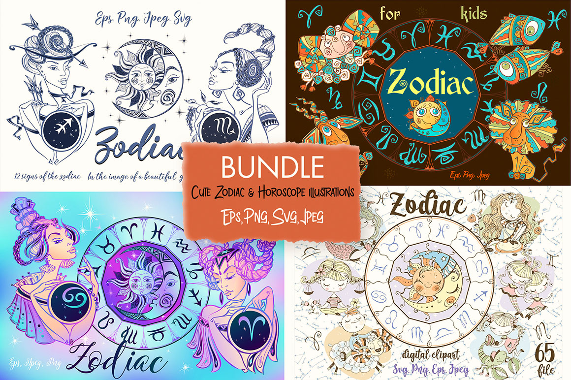 Download Cute Zodiac Horoscope Illustrations Dealjumbo Com Discounted Design Bundles With Extended License