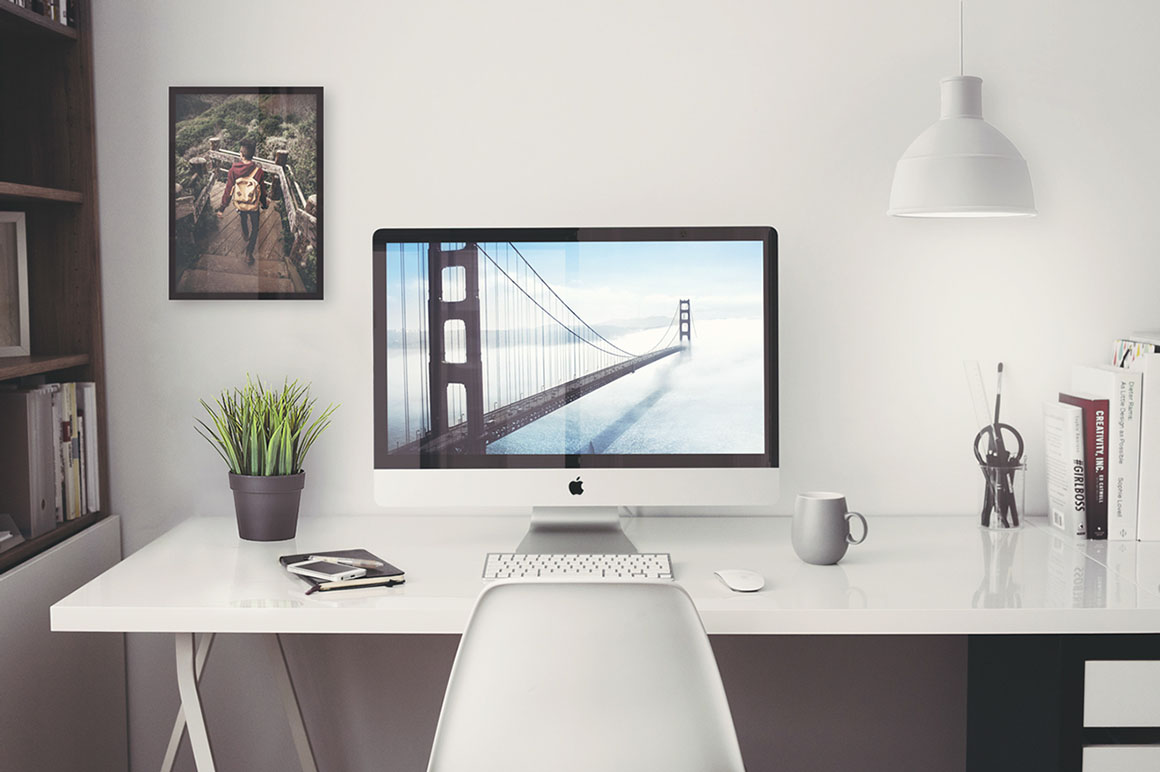 desk mockup Vintage photo frame scene mockup